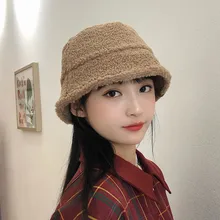 Милая универсальная однотонная шляпа-ведро для женщин, новинка, трендовая флисовая женская шапка, шапки для рыбаков, модная повседневная теплая Милая шапка