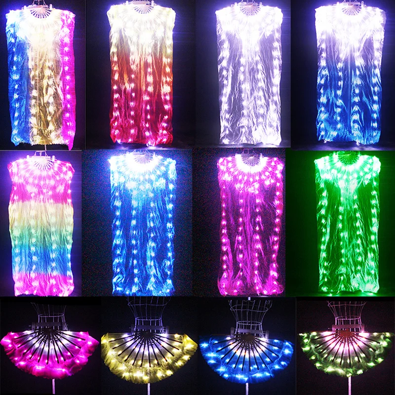 

Ruoru New Led Fan Veil 155cm Length Belly Dance Costumes Rainbow Color Led Fan Veils Hand Fan Carnival Led Custumes Shows