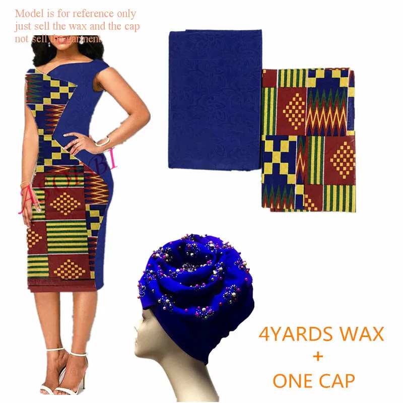 Африканский узор «Кенте» воск 4 ярдов Анкара Воск Печатный воск с Африканский тюрбан кепки соответствующие