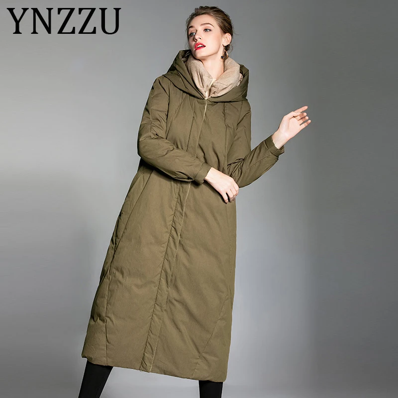 YNZZU Высококачественная элегантная женская куртка-пуховик зимнее пальто на белом утином пуху плотное теплое Женское зимнее пальто с капюшоном A1251