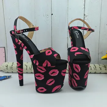 

Leecabe Kiss Mouth style high heel sandals 20cm sexy model shoes pole dance shoes