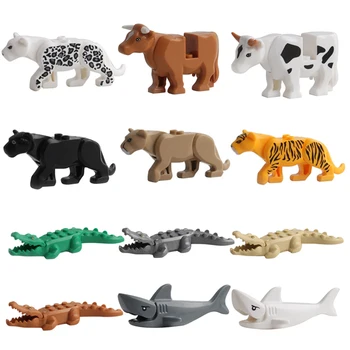

Animal Building Blocks Toy Legoinged for Children Leopard tiger cow Crocodile Animal Cow Plastic Animal Model Bricks Figures Toy