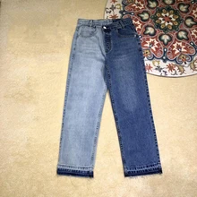 Женские Модные свободные контрастные цветные строчки прямые укороченные джинсы 0809