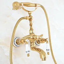 

Luxury Polished Gold Color Brass Bathroom Wall Mounted Clawfoot Tub Faucet Taps Set With Hand Held Shower Head Spray mna817