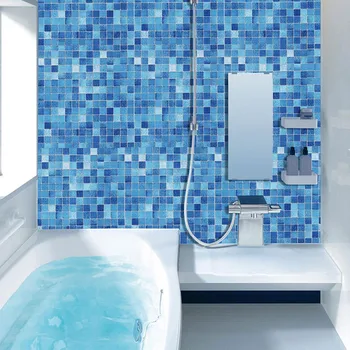 

Kitchen Oil Proof Blue Square Mosaic Wallpaper Self-adhesive Tiles Home Decor Square Mosaic Tiles wallpaper Bathroom Sticker #