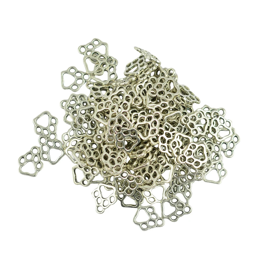 100 pcs Lovely Filigree Puppy Paw Charms Dog Print Pendant for necklace expandable Jewelry DIY Findings-Antique silver color 100 pcs Lovely Filigree Puppy Paw Charms Dog Print Pendant for necklace expandable Jewelry DIY Findings-Antique silver color
