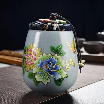 Подарки для гостей керамические ящики для чая Pu'er закупориваемая банка Celadon банка для хранения Контейнеры для чая чайные конфеты с герметичной тканевой крышкой домашнего искусства Crft - Цвет: K