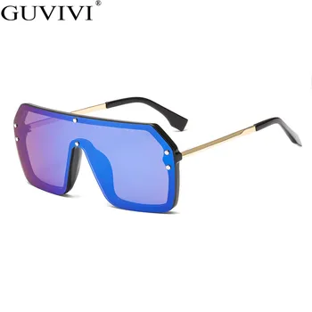 

Guvivi Oversized Square Rivet Sunglasses Women Vintage Goggle Sun Glasses Mirror Male Eyewear Windproof Retro One Piece Eyeglass