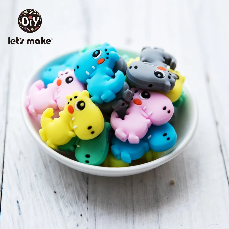 

Let's Make Silicone Beads 5pcs DIY Necklace Set Accessories Pacifier Chain BPA Free Baby Teething Toys Rodent Teether Dinosaur