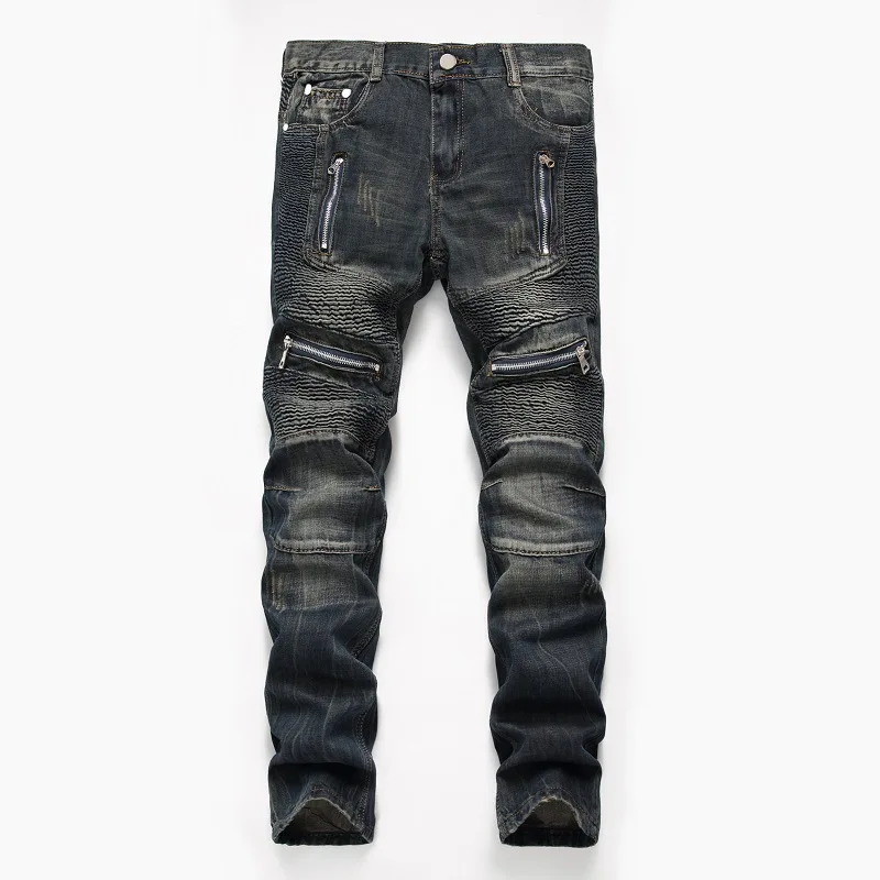 

1J European and American nostalgic motorcycle jeans men's foreign trade original personalized men's fashion pants wholesale