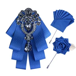Men's Luxury Rhinestone BowTie for Wedding Groom High-end British Business Suit Accessories Handmade Bow Brooch Pocket Towel
