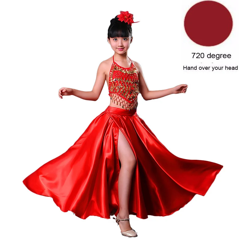 Color3 720degree Высококачественная сатиновая Мягкая красная черная юбка для девочек-подростков, испанское фламенко, полосатая шикарная одежда для бальных танцев, сценическое платье - Цвет: Color3 720degree