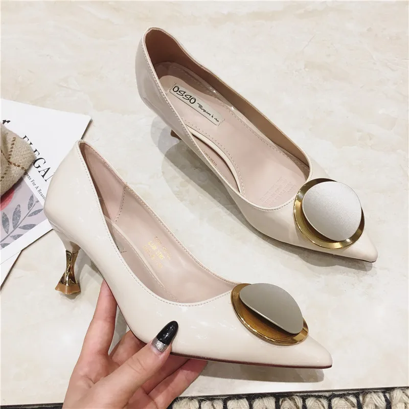2020 Metal Carving High Heels Shoes Woman Pointed Toe Silk Rhinestone Pump Formal Party Wedding Satin Scarpin Lady apricot  Shoe