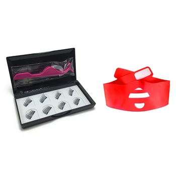 

8 Pcs Reusable Double net False Eye Lashes & 1 Pcs 3D Silicone Facial Face Thin Face Mask V-Line Lift Face Bandage