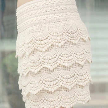 

LJCUIYAO Casual Shorts Women Lace Floral Ladies Mini Mesh Lace Crochet Flower Tiered Women Short Pants Summer Cotton Clothing