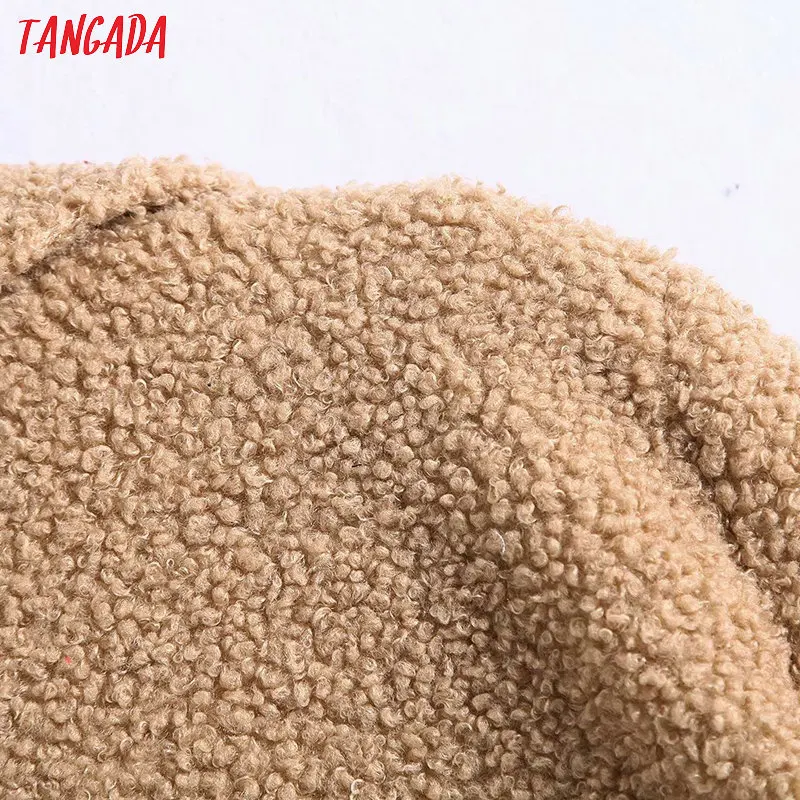 Tangada женское классическое длинное плюшевое пальто цвета хаки, зимнее женское теплое негабаритное пальто, винтажное пальто с длинными рукавами и карманами, топы 6Z10