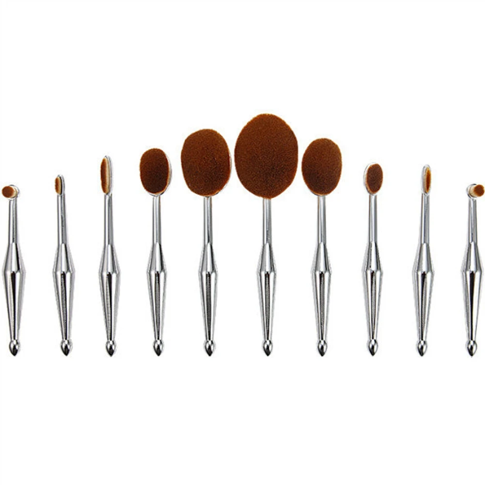 

2016 10pcs Professional Oval Brush Set Toothbrush Makeup Brushes Set Super Nice Silver