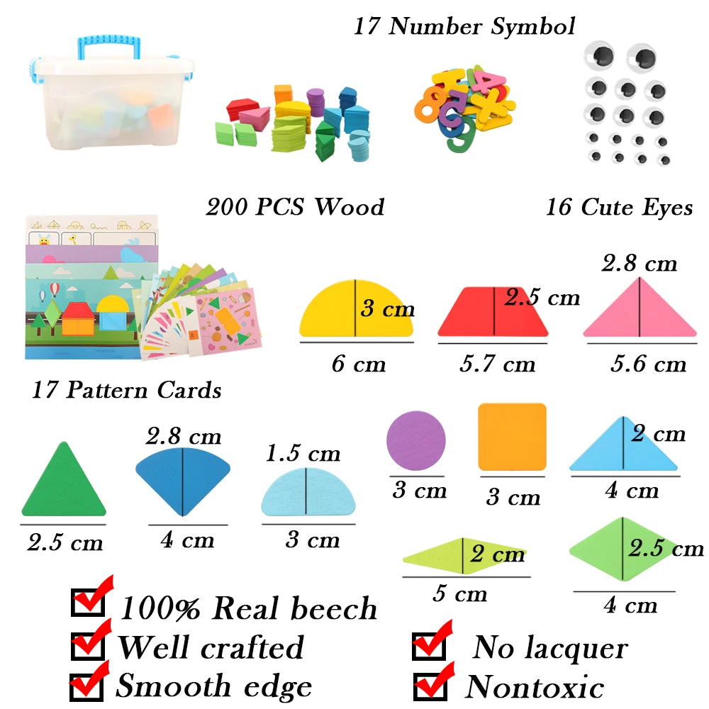 New Creative Kids Educational Kids Toys 250pcs Wooden Pattern Block Set Montessori Developmental brain teaser Toy For Children