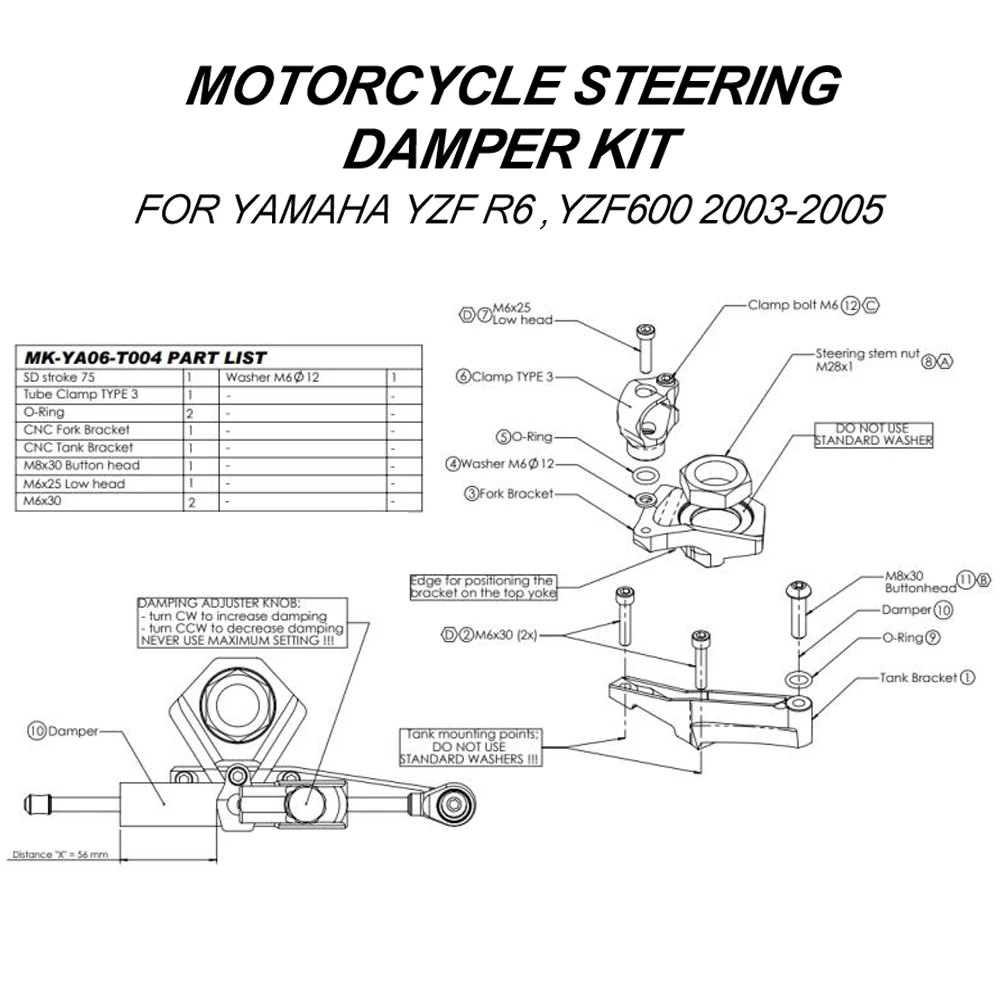 Мотоцикл рулевой стабилизации демпфер кронштейн комплект для YAMAHA YZF600 YZF R6 2003 2004