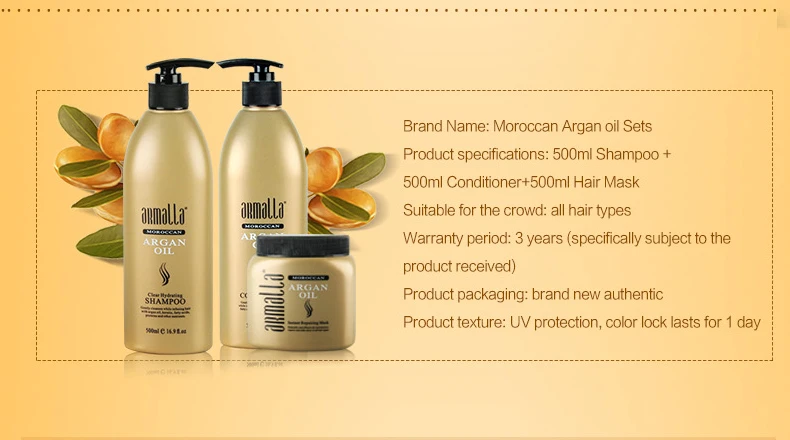 H47ed9ba9095f43688d2b0726a5a569ffM Morocco Argan Oil Treatment Damaged Dry Armalla 500ml Natural Shampoo+500ml Deep Conditioner+500ml Argan Oil Hair Mask
