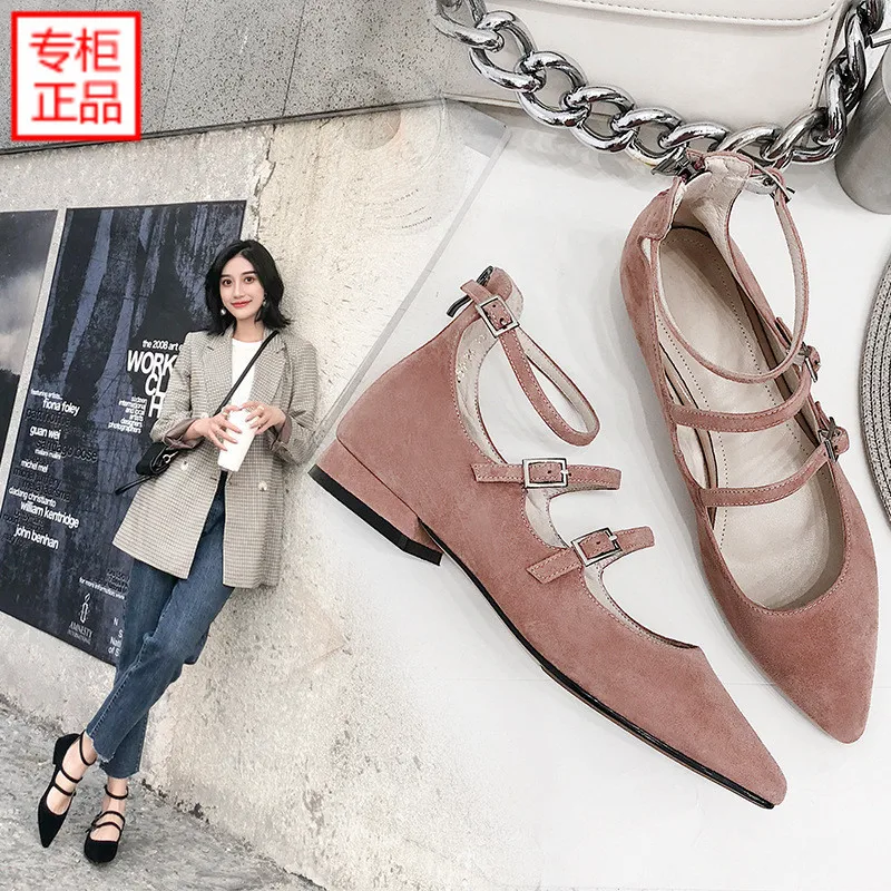 

2019 Spring New Style WOMEN'S Shoes Versatile Korean-style Low Heel Genuine Leather Pointed-Toe Gentle-Style Shoe Retro Fairy Sh