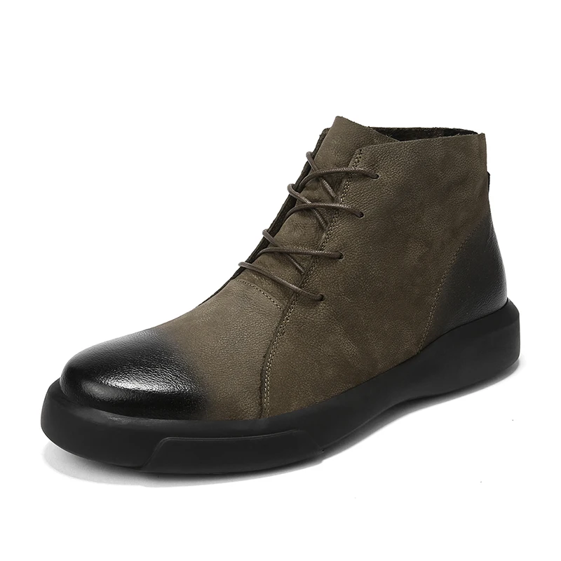 Pndodo Autumn British Men Boots Waterproof Ankle fashion Original Leather Basic Casual High Top Shoes Black |