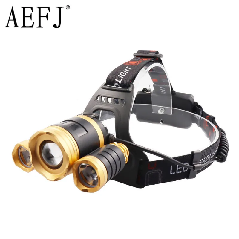 

AEFJ Most Powerful LED Headlight headlamp 3LED T6 Head Lamp Flashlight Torch head light 18650 battery Best For Camping, fishing