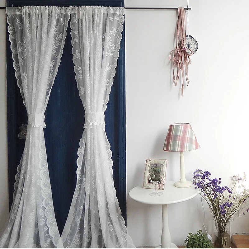 

Fashion Lace Curtain Flower Embroidery Coffee Mesh Pure Yarn Short Background Curtain Bed curtain for Bar Kitchen Cabinet Door