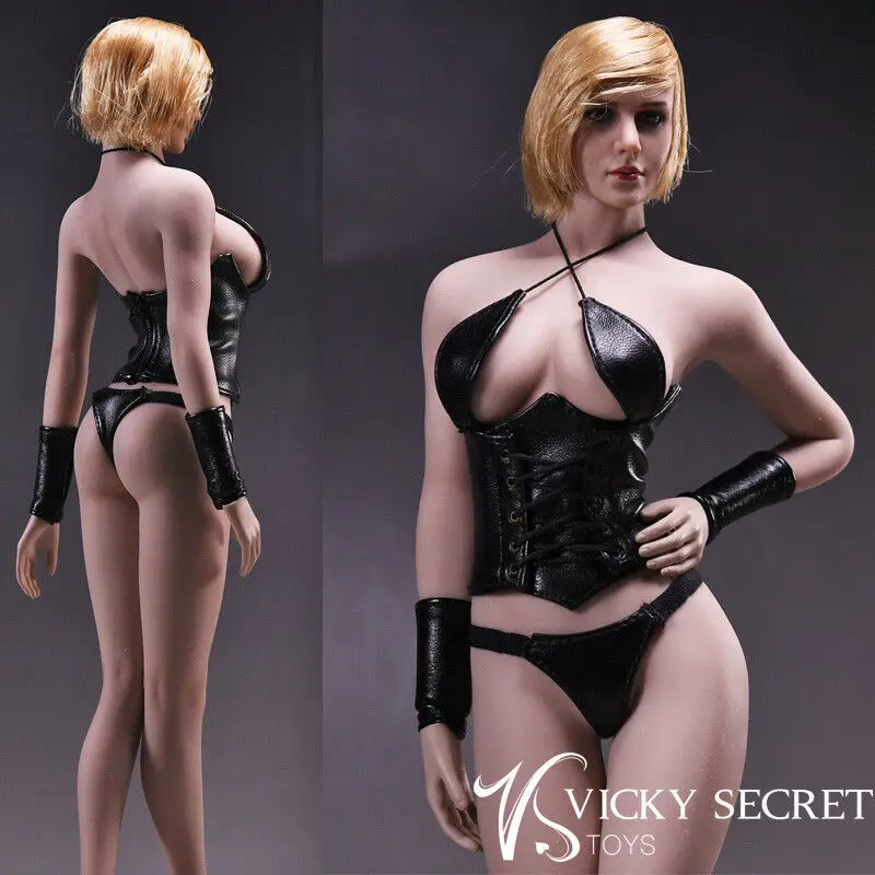 VStoys сексуальное черное кожаное нижнее белье 17x G07 одежда F 12 ''Phicen Body | Игрушки и