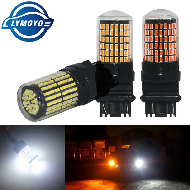 

LYMOYO T25 3156 P27W 3157 P27/7W 144SMD 3014 Chips Canbus Error Free DRL Turn Signal Light brake Reverse light Bulbs 12-24v