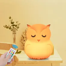 LED silikon sowa noc światło dotykowy czujnik zdalnego sterowania 9 kolory ściemniania zegar USB akumulator lampki nocne dla dzieci dziecko