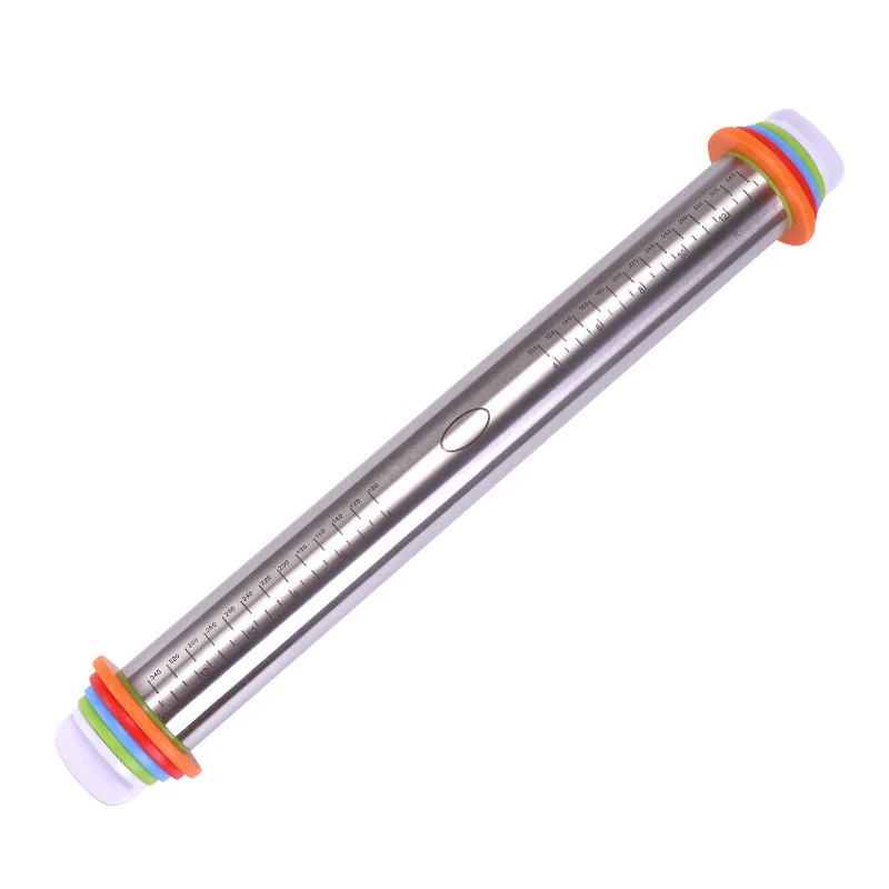 Stainless Steel Rolling Pin With Scale Dough Mat Dough Roller with 4 Adjustable Rings Household Kitchen Cake Tool