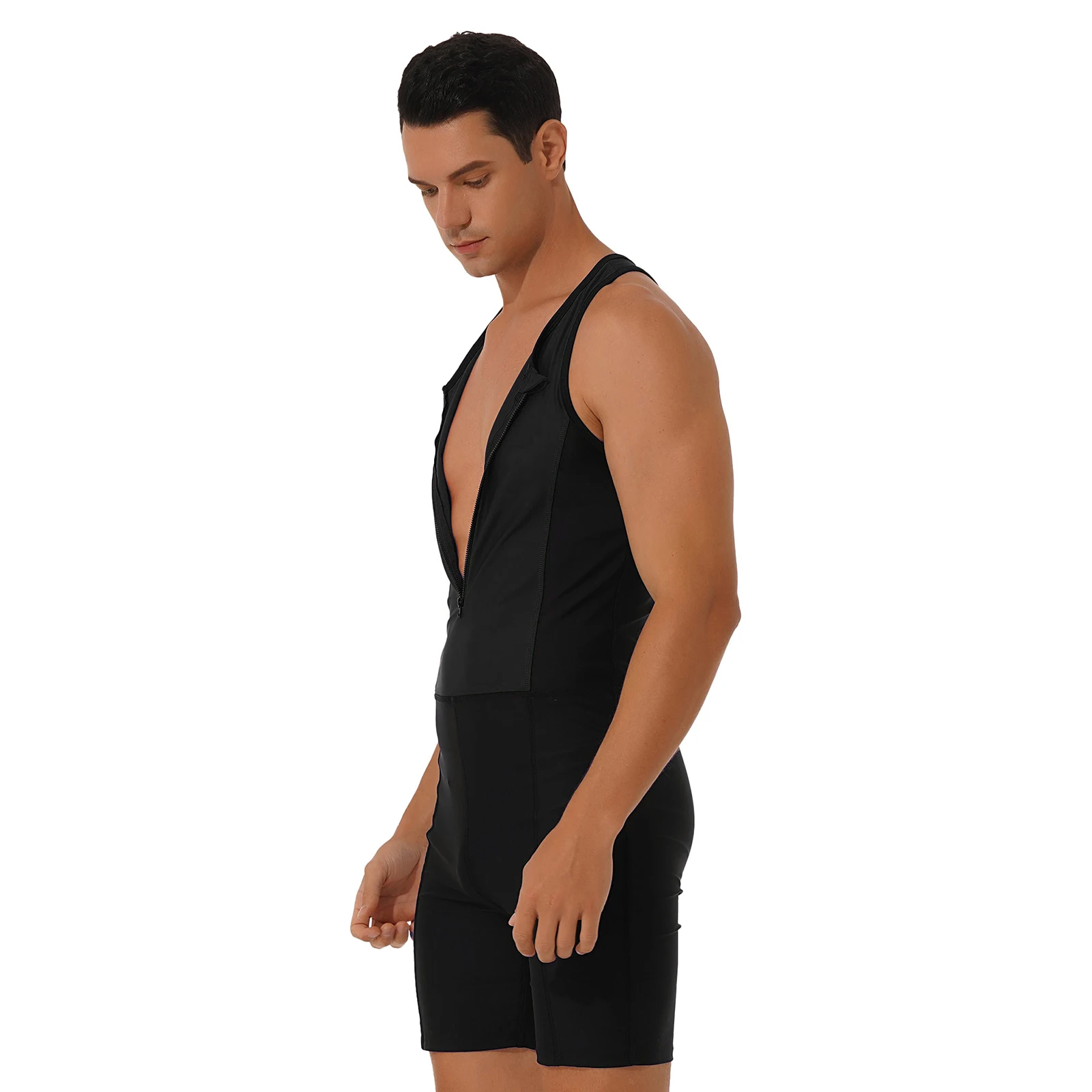Mens One-piece Suits Rash Guard Swimsuit Sun Protection Swimming Outfit Sleeveless Zippered Vest Surfing Shorty Bodysuit Wetsuit