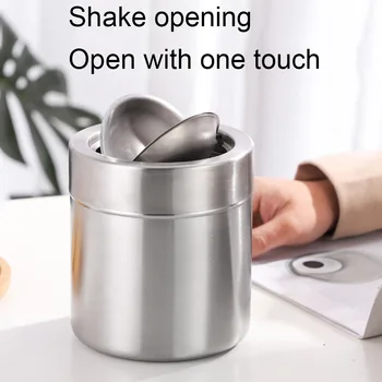 

Stainless Steel Desk Mini Trash Bin Waste Garbage Rubbish Box Container Ashtray With Swing Cover For Kitchen Office