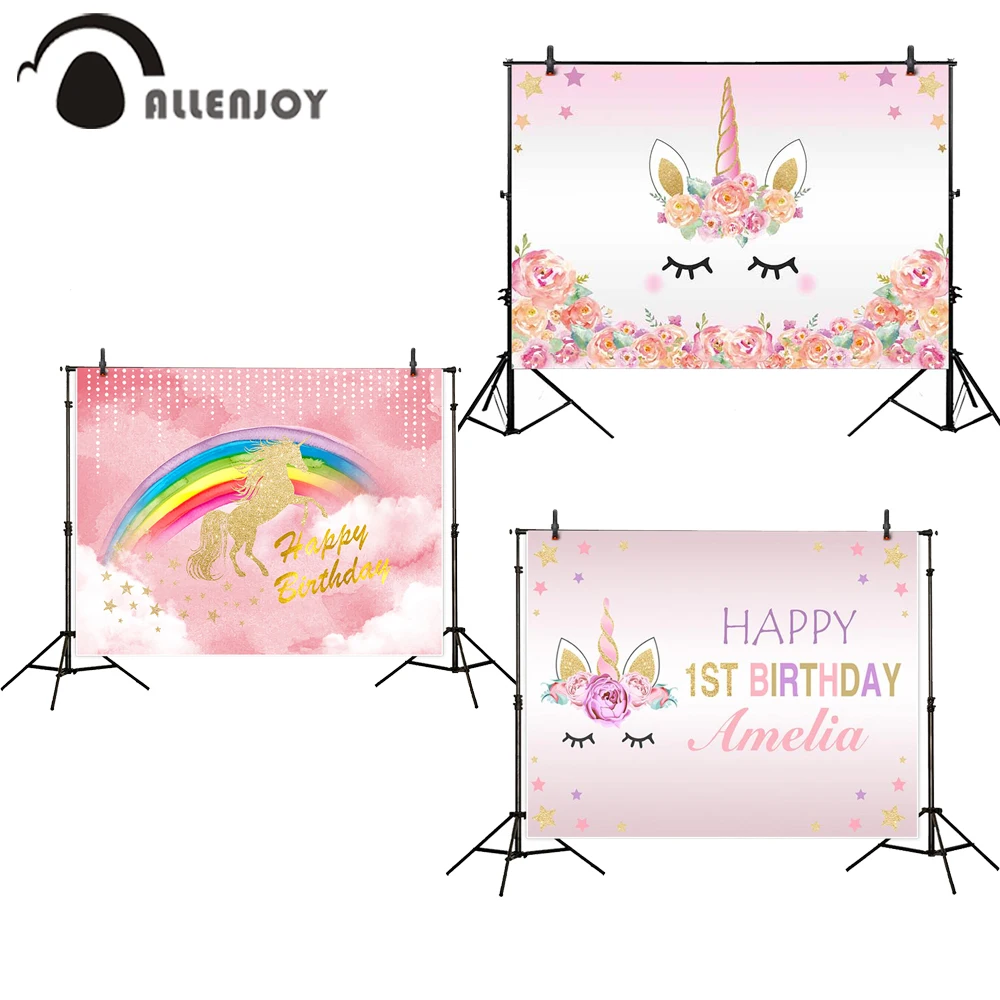 Allenjoy Unicorn Backdrop Banner Cartoon Animals Pastel Rainbow Happy 1st Birthday Party Curtain Baby Shower Baptism Event Decor | Дом и сад