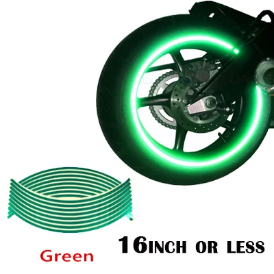 16 inch Green 16 светоотражающий, для мотокросса велосипед мотоцикл наклейки 16'1" Авто обод колеса мотоцикл Fitas Moto наклейка для Yamaha Honda Harley Suzuki - Цвет: 16 inch Green