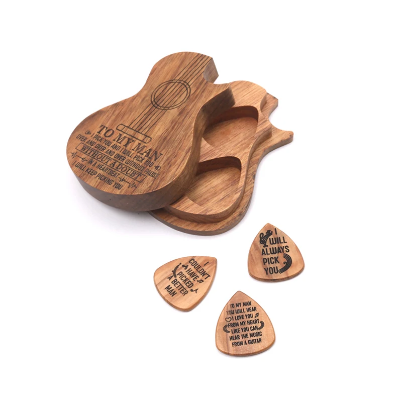 

Guitar Pick Box Collector with 3Pcs Wood Picks Acoustic Electric Bass Plectrum Mediator Musical Instrument Guitar Accessories