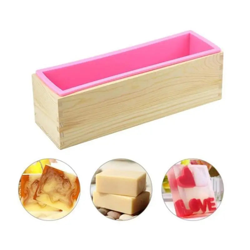 Cake Decorating Tools 1200ml Rectangular Wooden Box Silicone Soap Mold With Flexible Liner For DIY Handmade Loaf Mould | Дом и сад