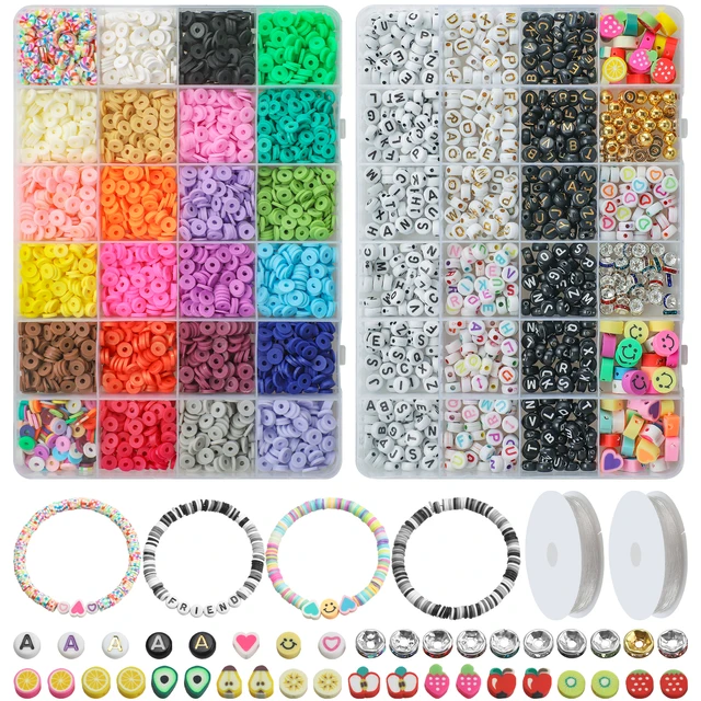 Clay Beads Kit 6mm Polymer Clay Heishi Beads Plastic Bead Acrylic Letter  Loose Beads For Diy Preppy Bracelet Necklace Beads Set - Beads - AliExpress