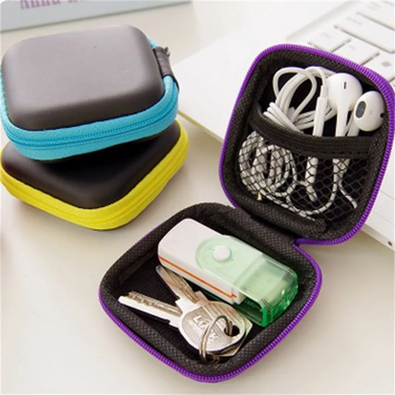 

Portable Mini Electronic Bag Zipper Headphones Box In-ear Earphone Cases EVA Square Earbuds Headset Carry Digital Bag