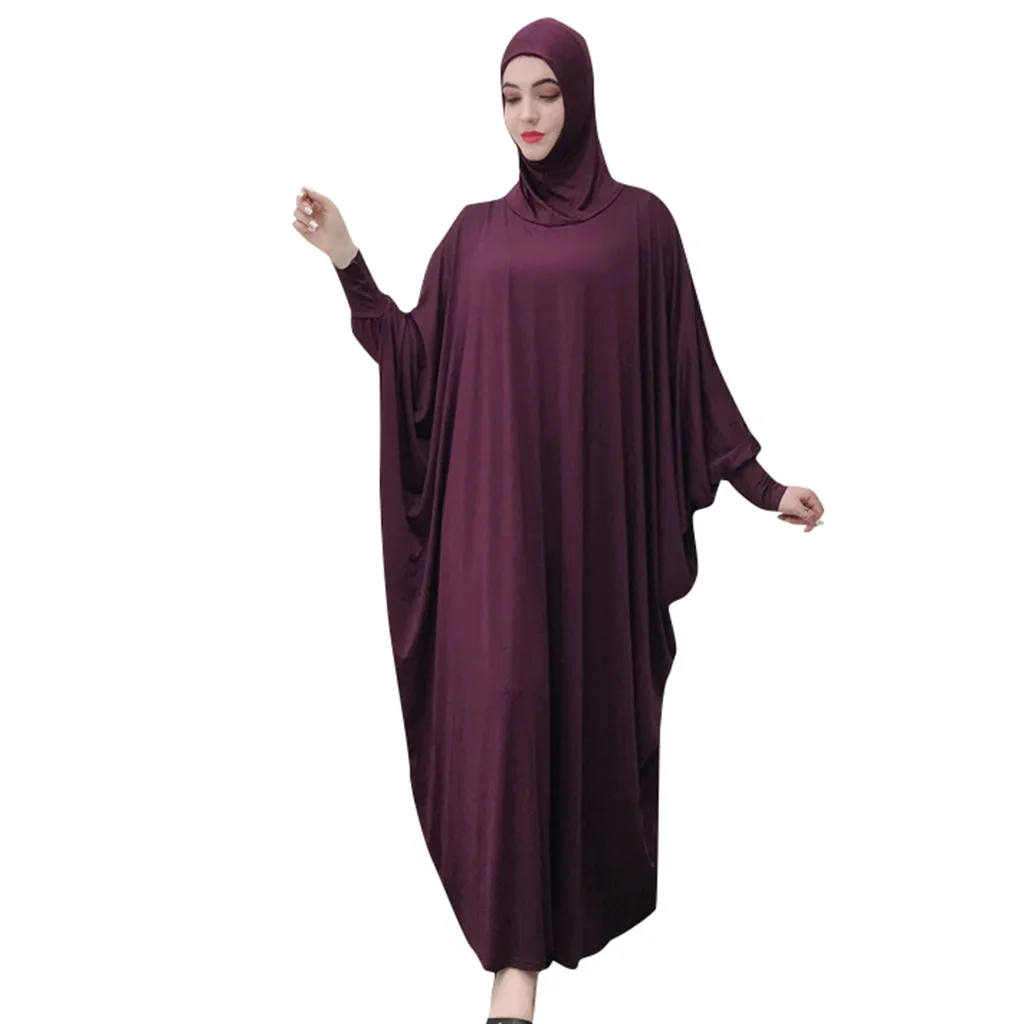 KLV Дубай Кафтан платье мусульманские Вечерние abaya женщины арабское, с длинными рукавами сплошной цвет Турция ислам молитва Восточный халат из марокена Макси платья