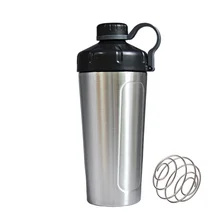 Shaker Portable en acier inoxydable de 1000ML, avec boule à secouer, bouteille d'eau pour poudre de protéines nutritives