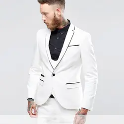 Белый смокинг комплект из 3 предметов Slim Fit костюм мужской костюмы Trajes Hombre строгий костюм; для жениха костюмы индивидуальный заказ Нарядные
