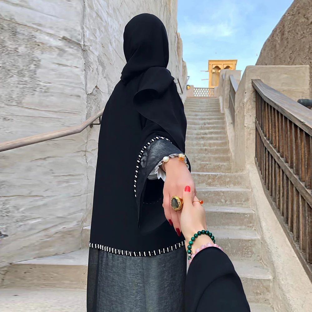 Рамадан Eid Mubarak Niqab Черное женское кимоно кардиган мусульманский хиджаб платье