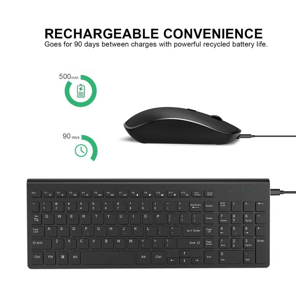 2.4G Rechargeable Wireless Keyboard and Mouse Thin Keyboard Mouse Combo Set For Notebook Laptop Mac