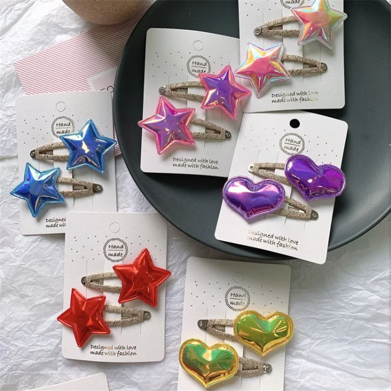 

10pair/Lot New Cute Laser Stars Hair Clips For Children Glossy Heart BB Clip Hair Accessories Kids Gifts Multi Colorful Headwear