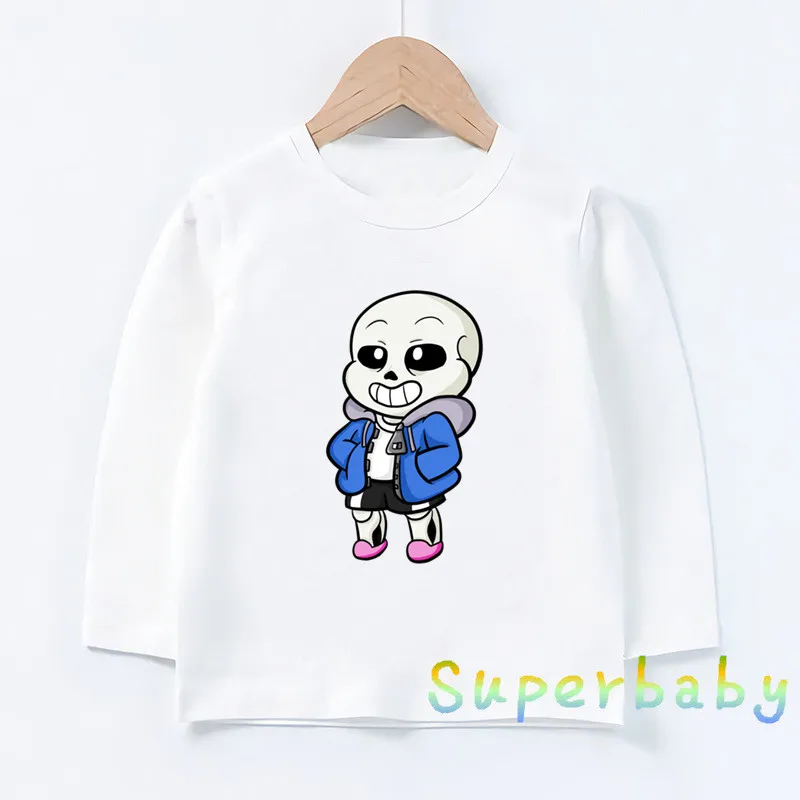 Детская футболка с принтом в виде черепа, Brother Undertale, Sans Забавные топы с рисунком для маленьких мальчиков и девочек, детская футболка с длинными рукавами LKP2405 - Цвет: LKP2405-F