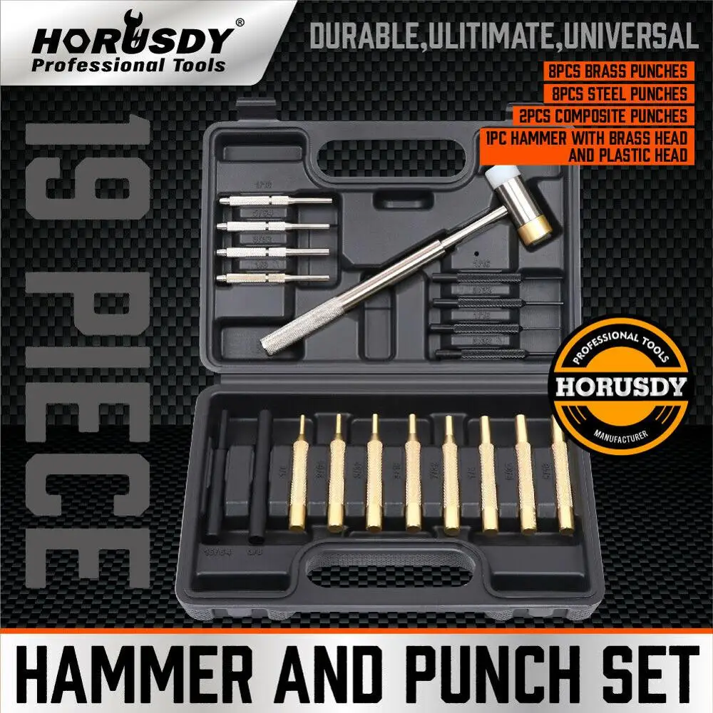 HORUSDY New 19PC Hammer & Punch Set Brass Steel Plastic Punches Gunsmithing Maintenance Case