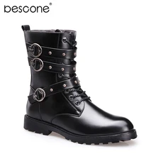 BESCONE/мужские Ботинки martin до середины икры из лакированной кожи; черные высококачественные зимние теплые водонепроницаемые мужские армейские ботинки; DY810