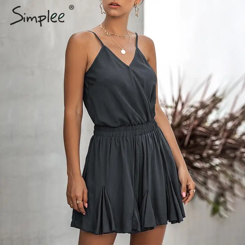 Simplee Elegant spaghetti straps women playsuit Elastic high waist female chiffon jumpsuit romper Casual ruffled summer overalls Simplee Elegant spaghetti straps women playsuit Elastic high waist female chiffon jumpsuit romper Casual ruffled summer overalls